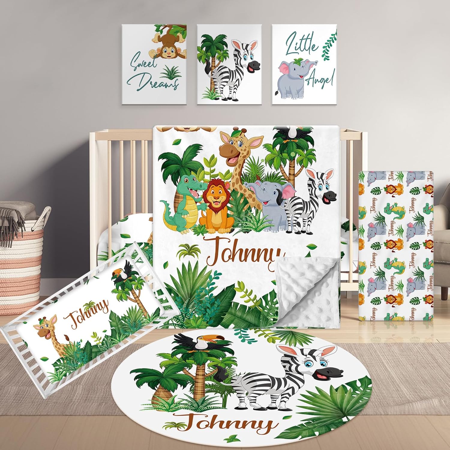 Personalized Baby Bedding Set, 5 Pcs Custom Name Bedding for Girls & Boys - Nursery Bedding for Crib, Soft Toddler Crib Sets for Infant Customized Gifts, Forest Animals