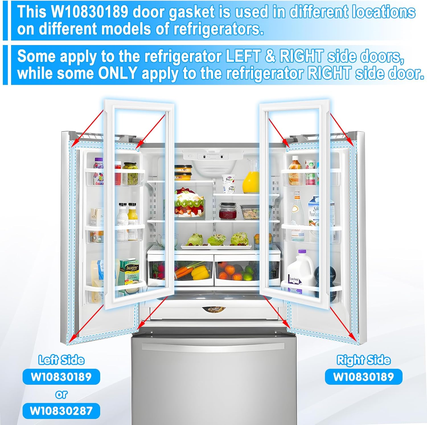 Upgraded W10830189 Refrigerator Door Gasket Replacement Compatible with Whirlpool KitchenAid Kenmore Fridge Door Gasket W10137006 W10163894 Refrigerator French Door Seal WRF535SMBM00 GX5SHDXVQ00 White