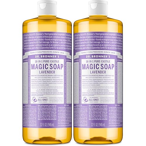 Dr. Bronner's Magic Soap - Pure-Castile Liquid Soap (Lavender, 32 ounce, 2-Pack) -Regenerative Organic Certified Oils, 18-in-1 Uses: Body, Hair, Laundry, Pets & Dishes, Concentrated, Vegan, Non-GMO