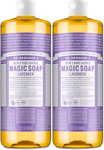 Dr. Bronner's Lavender Pure-Castile Liquid Soap, Hand Soap, 32 oz 2-Pack | 18-in-1 Uses: Body Wash & Hand Soap for Men and Women, Shampoo, Face, Laundry, Floors, Cars, Pets - Fair Trade & Organic Oils