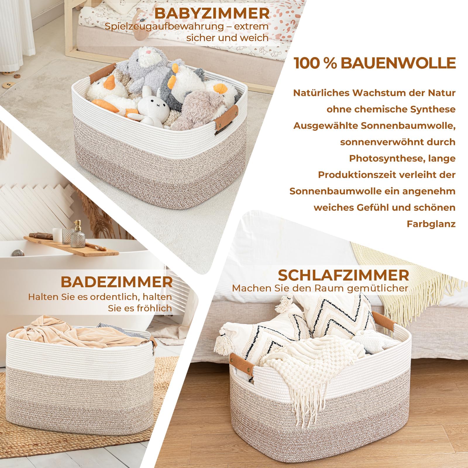 danpinera - Cesto portabiancheria, pieghevole, per giocattoli del bambino, quadrato, per coperte, cuscini, asciugamani ospiti, bianco e marrone