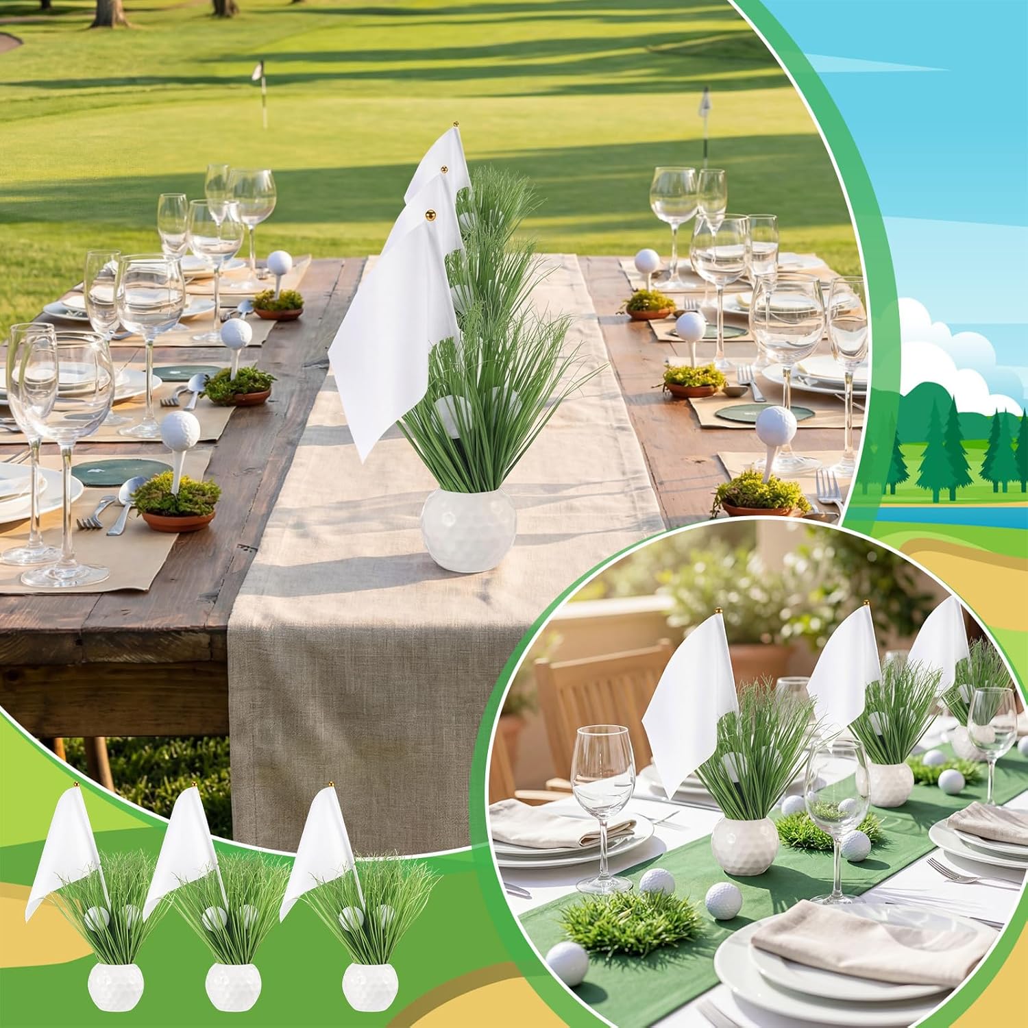 6 Set Golf Centerpieces Party Table Decorations Kit Includes Ceramic Golf Ball Planters 90 Artificial Grass Stems 12 Mini Balls 6 Flags for Sport Themed Party Supplies Rugby Favors