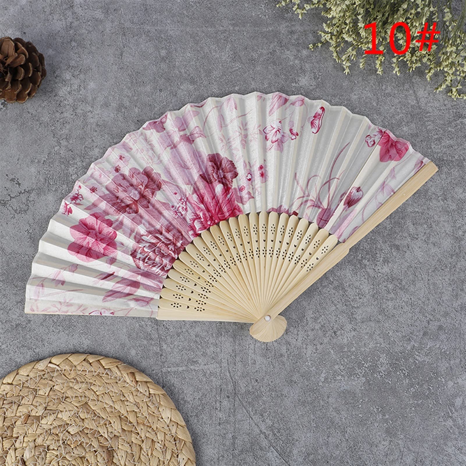 Abanico de mano plegable de madera decorativo para fiestas y decoración de estilo oriental