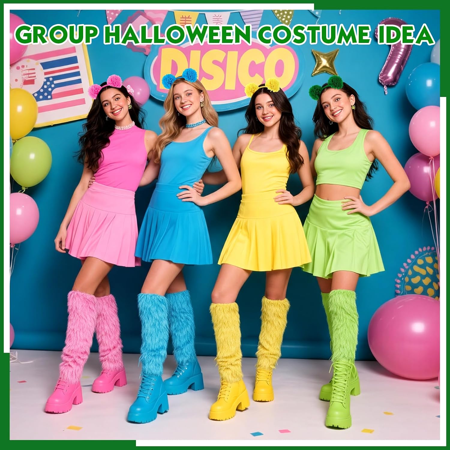 Suncalla Halloween Bear Costume Accessories Pompom Ball Headband Fuzzy Leg Warmers Fluffy Ball Hair Loop Furry Boot Covers