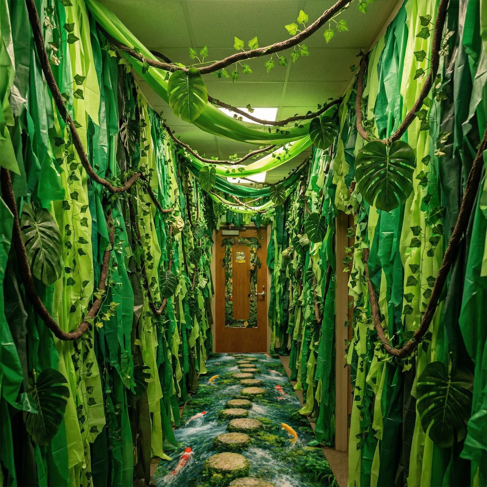 Dschungel-Party-Dekorationen, Safari, tropischer Regenwald, Dekoration, künstliche Reben, Blätter, Pothos, Reben, Dschungel, Bodenläufer, tropische Safari-Party-Dekoration für hawaiianischen