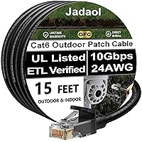 Vista 10 de Cable Ethernet Cat 6 de 50 pies, para exteriores e interiores de 10 Gbps compatible con red Cat7, cables de conexión LAN RJ45 de Internet, cable