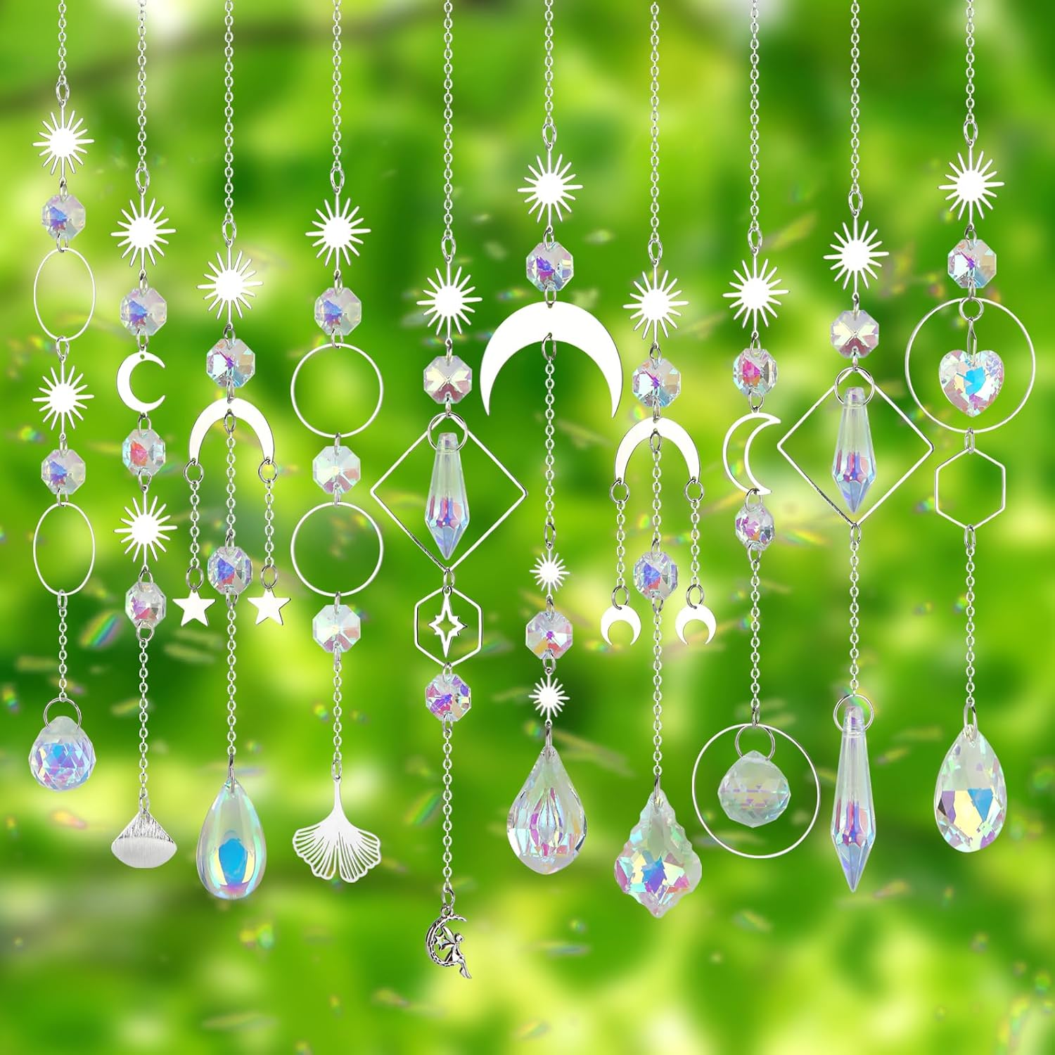 Crystal Suncatcher, 10 Pcs Colorful Sun Catchers Indoor Window Hanging Crystals Ornaments for Home Outdoor Garden Ceiling Balcony Room Christmas Party Wedding Decorations Prism Rainbow Maker