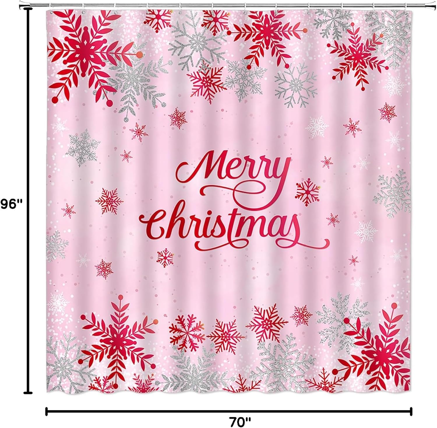 GCTNBJL Christmas Shower Curtain Pink Gray Snowflake Vintage Rustic Vintage Winter Holiday Seasonal Festival Bathroom Decor Fabric Curtain with Hooks