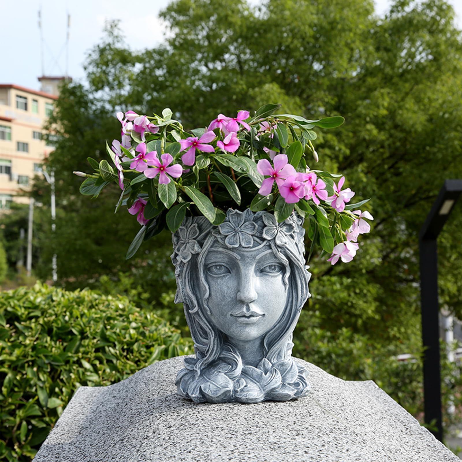 Romehaha Face Flower Pot Head Planter,Face Planter with Drainage Hole,Cute Resin Goddess Face Planters Pots Opend Eyes