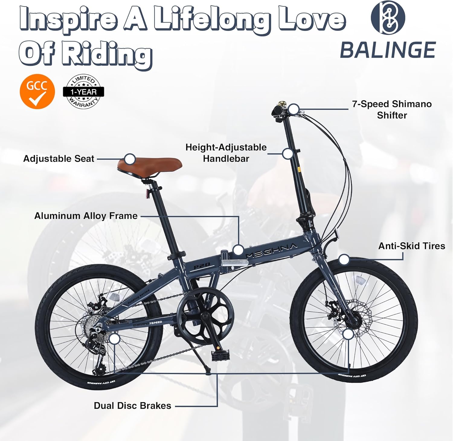 20 Inch Folding Bike with 7-Speed Shifter，Heavy Duty Folding Bike Up to 330LBS-Lightweight Aluminum Alloy Frame，Folding Commuter Bike for Women/Men/Adult/Youth,Adjustable Stem，3 Colors