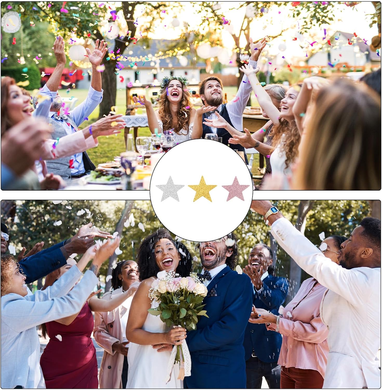 MECCANIXITY 200Pcs Star Confetti Glitter Confetti Table Confetti Decor for Party Wedding Festival Decorations,0.79x0.79Inch,Pink/Silvery/Gold