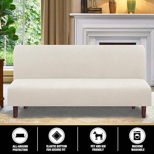 Miniatura 9 de PrinceDeco Funda elástica para futón sin brazos, funda para futón tamaño matrimonialqueen, funda para sofá futón, funda protectora de muebles con