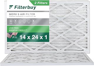 Filterbuy 14x24x1 Air Filter MERV 8 Dust Defense (2-Pack), Pleated HVAC AC Furnace Air Filters Replacement (Actual Size: 13.38 x 23.38 x 0.75 Inches)