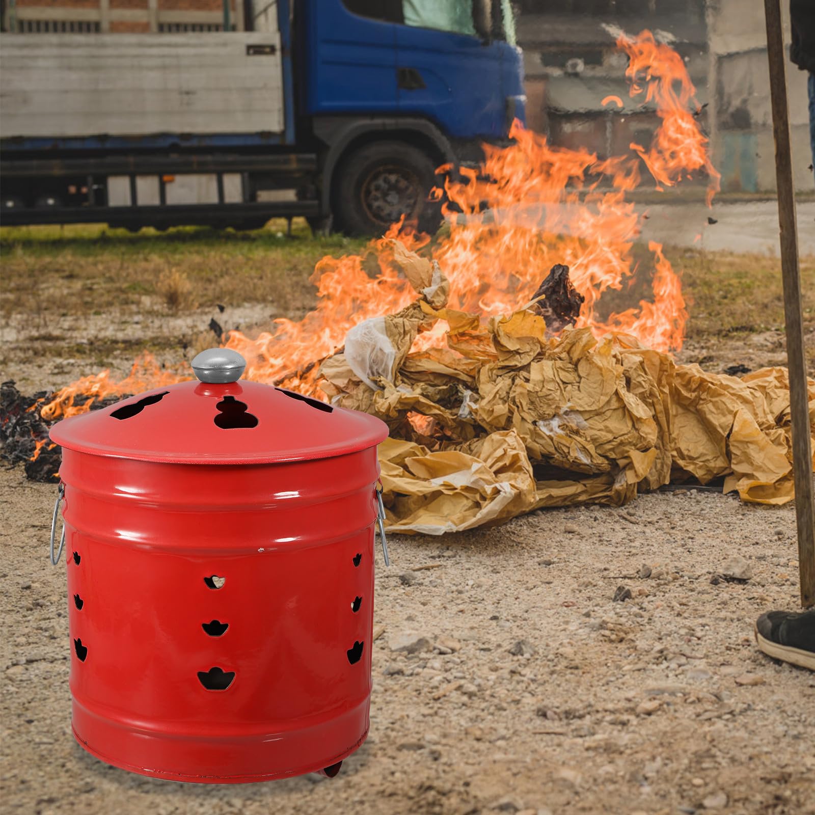 Bucce Inceneritore in Smalto Rosso per Carta, Uso Esterno | Stile Creativo, Lavorazione Curata, Struttura Robusta, Adatto a Rifiuti e Offerte Stile Casuale