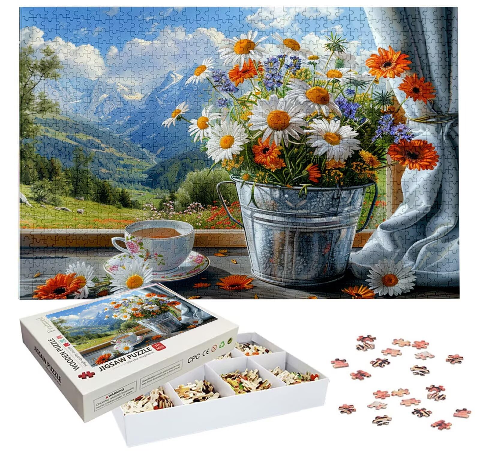 Puzzle Fenêtre 3000 Pièces Adultes, Puzzle 3000 Pièces pour Adultes et Enfants à Partir de 14 Ans, Paysage Puzzles Bois de Qualité Supérieure avec Une Boîte d'emballage Exquise, Cadeau Femme H-2429