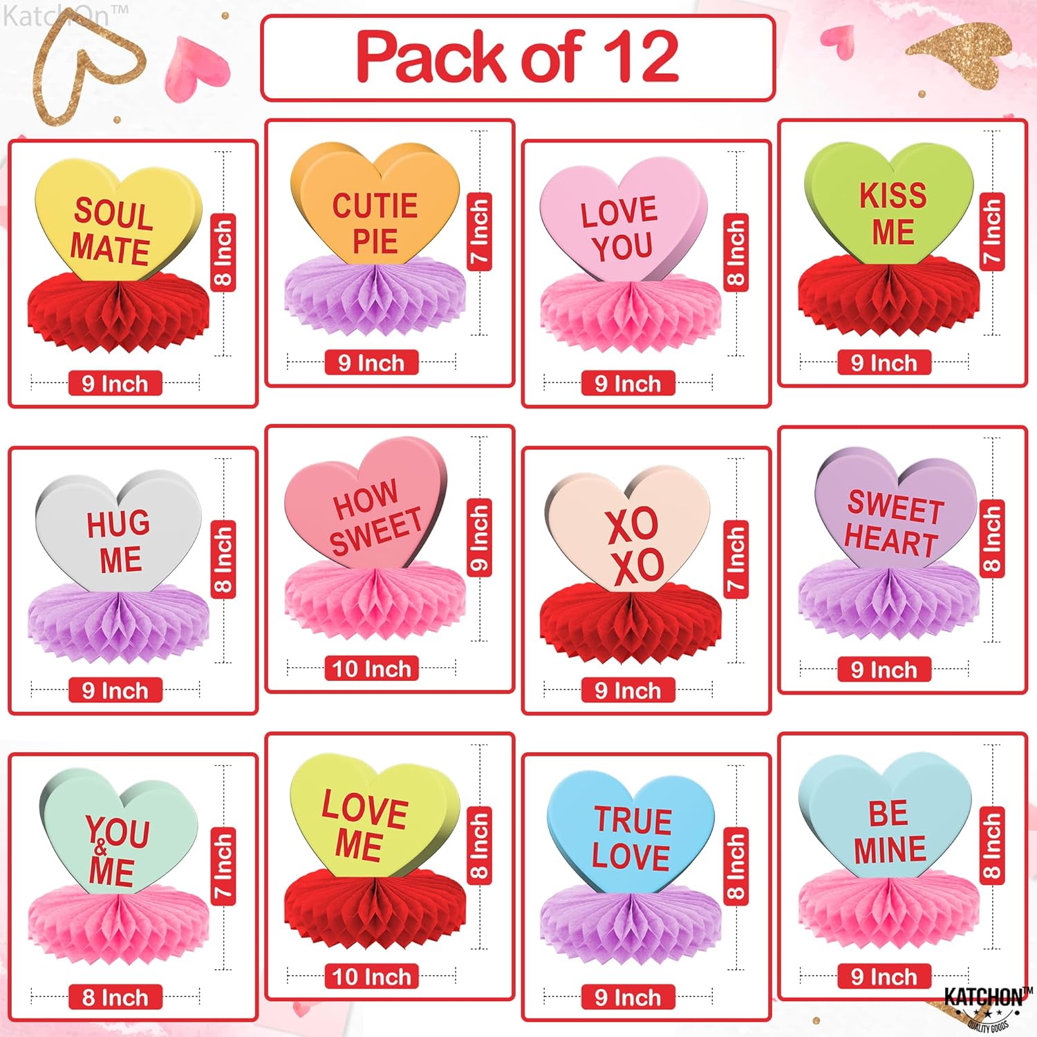 KatchOn, Multicolor Valentines Centerpieces for Tables - Pack of 50 | Happy Galentines Decorations Set | Honeycomb Valentines Table Centerpieces, Valentines Decorations | Conversation Heart Decor