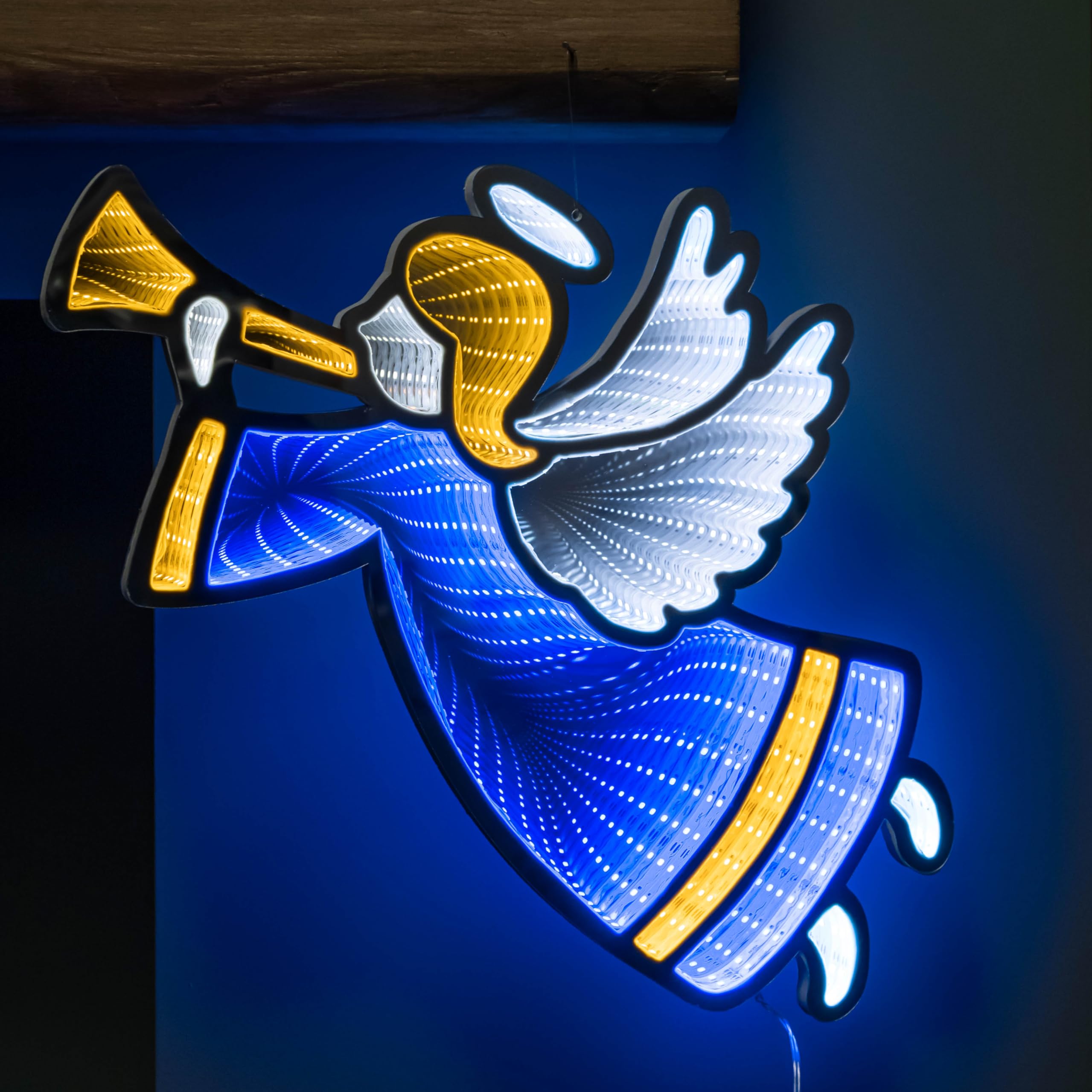 Samuel Alexander Blue/Gold Infinity Hanging Christmas Angel With Blue And Gold Leds 40Cm
