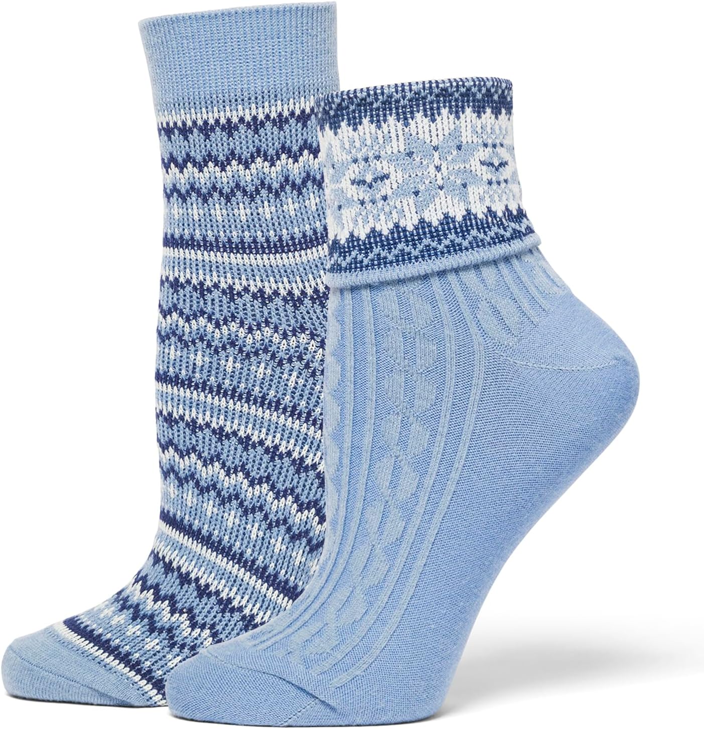 HUE womens Festive Fairisle Mini Crew Turncuff Socks 2 Pack - Image 2