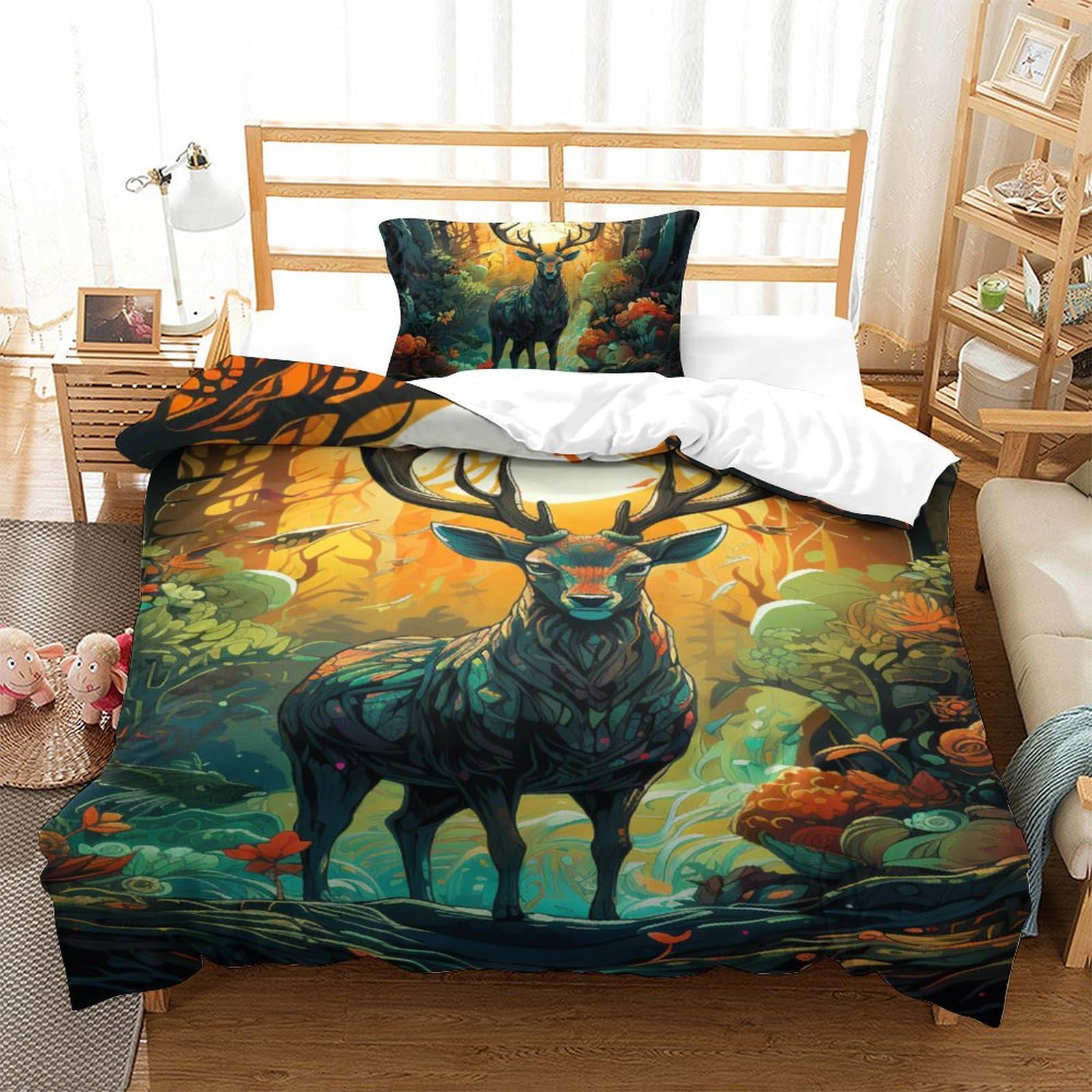 Housse de couette wapiti 3D en microfibre pour chambre d'ado