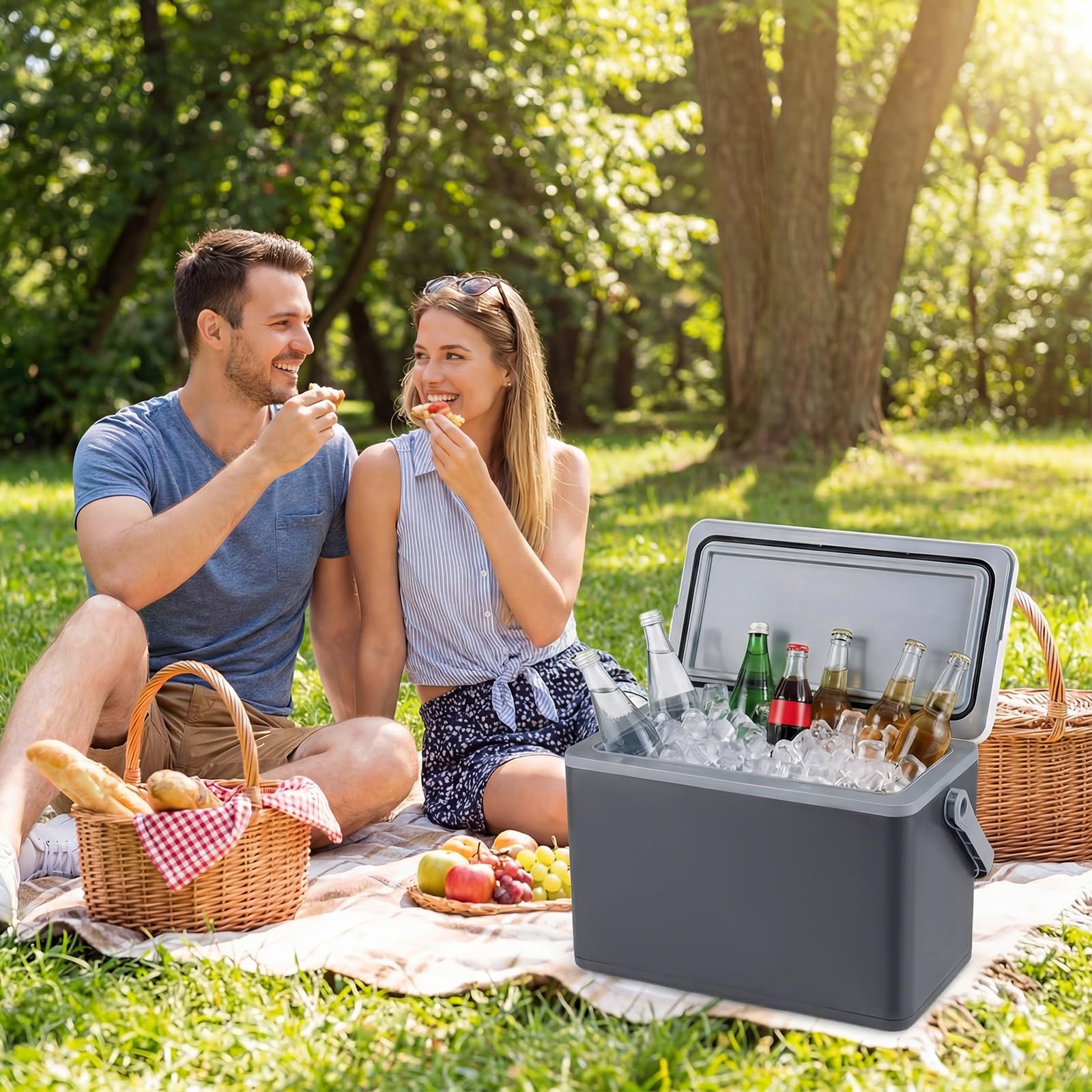 FANTASK 12 Liter Kühlbox, Mobile Kühlbox ohne Strom mit PU-Vollschaumisolierung, Isolierbox bis zu 2-3 Tage Kühlung für Camping, Picknick & Festivals (Dunkelgrau)