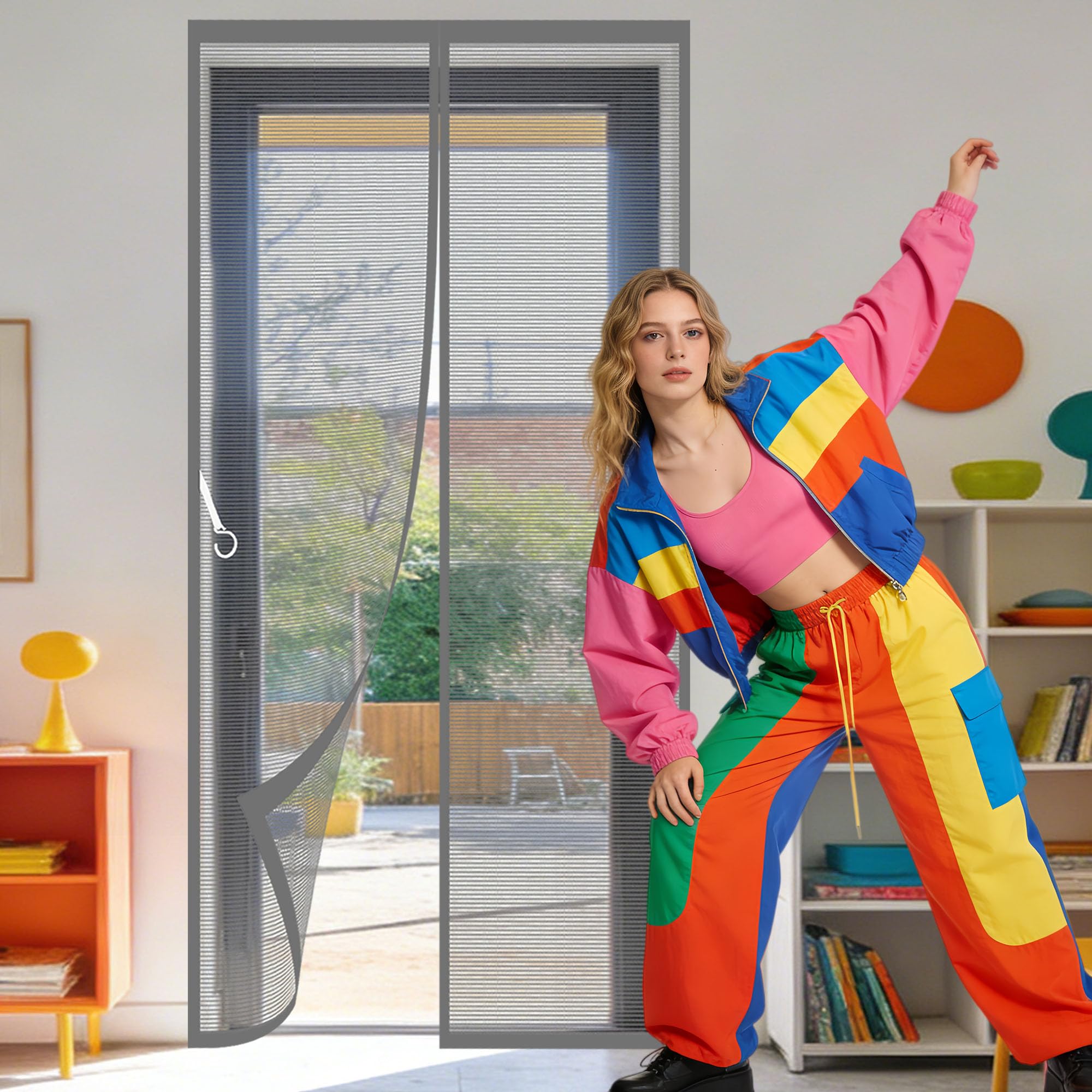 Moustiquaire pour porte de balcon rideau magnétique gris 122x290 cm pour chambre