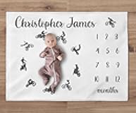 UnoCo Motocross Milestone Blanket, Custom Dirt Bike Boy Milestone Blanket, Sherpa & Fleece, Throw Blanket, 30x40 inches