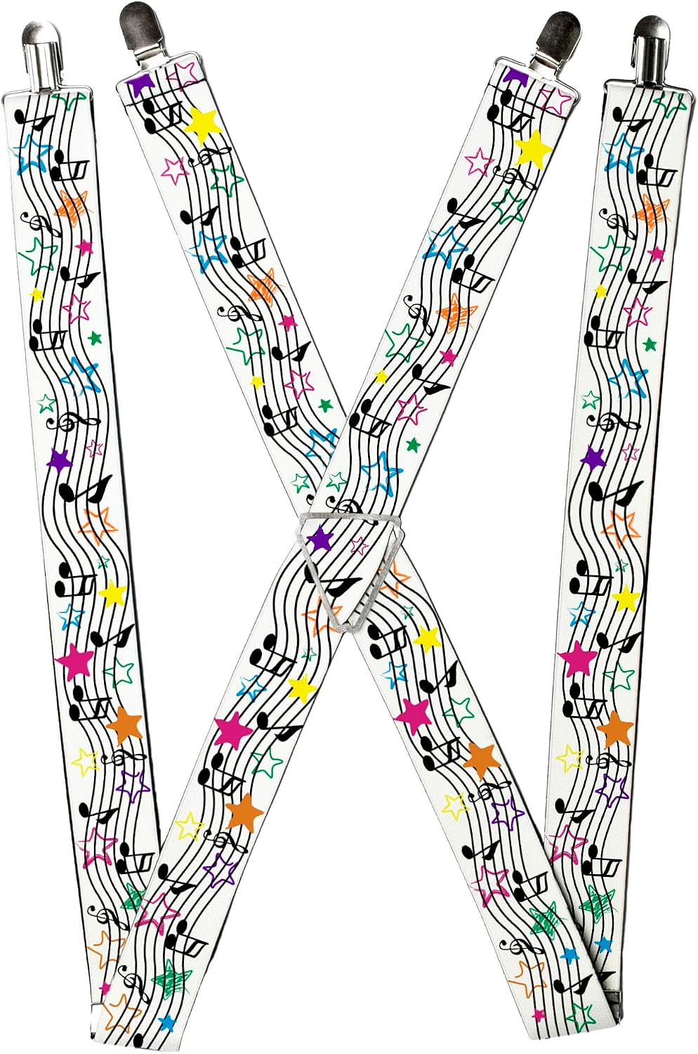 Buckle-Down Suspenders, Music Notes Stars White Black Multi Color