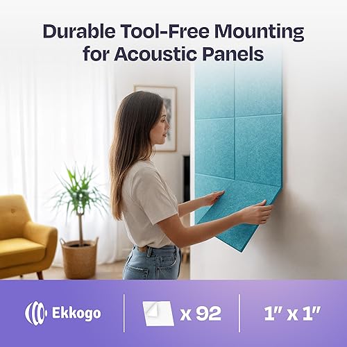 Miniatura 2 de Cinta adhesiva de doble cara para paredes, paquete de 92 unidades, cinta de espuma para paneles acústicos de fibra y espuma, autoadhesiva fuerte