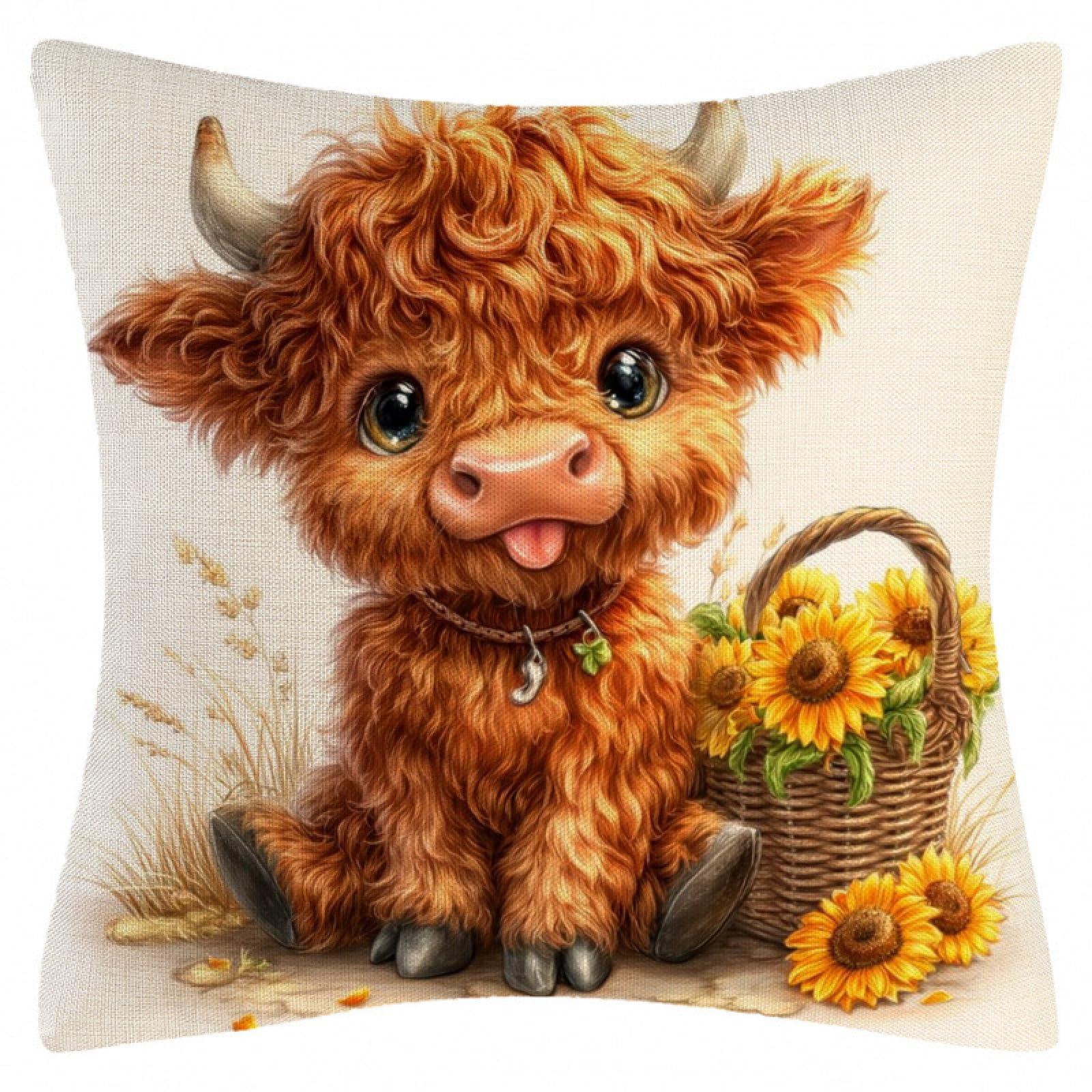Cushion Covers 40cm x 40cm Cute Brown Cow Decorative Pillows Linen Square Sofa Bed Cushions with Invisible Zipper Throw Pillow for Living Room Outdoor Pillowcases