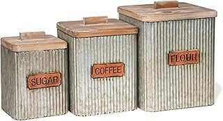 Red Co. Set of 3 Pre-Labeled Sugar, Coffee & Flour Distressed Metal Stor...