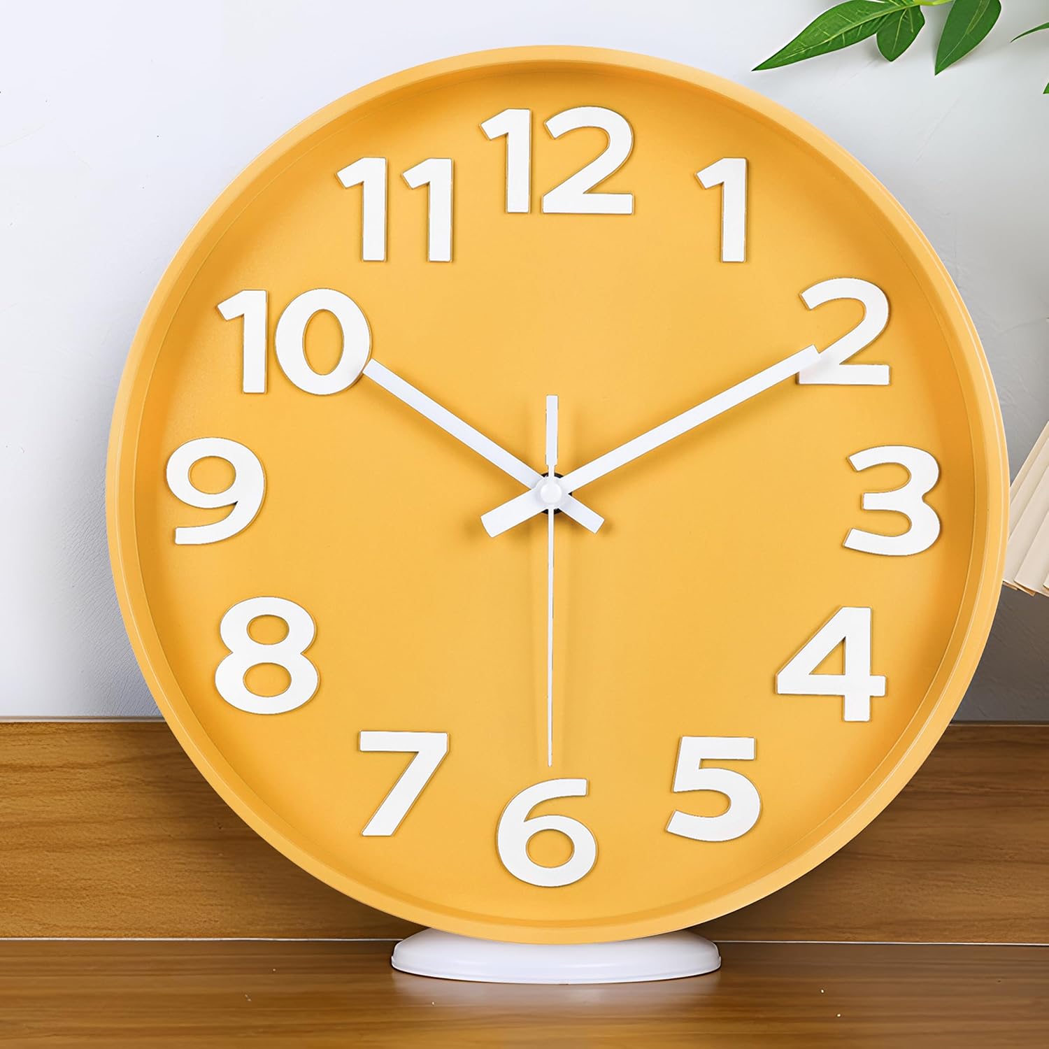 45MinST 12-Inch Modern Yellow Indoor/Outdoor Wall Clock, Silent Non-Ticking, Lar…