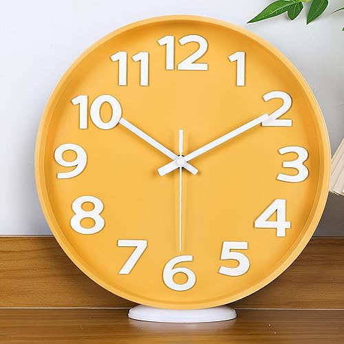 Miniatura 15 de 45MinST Reloj de pared moderno naranja de 8 pulgadas, silencioso, sin tictac, números grandes 3D, cronometraje preciso, reloj decorativo de pared y