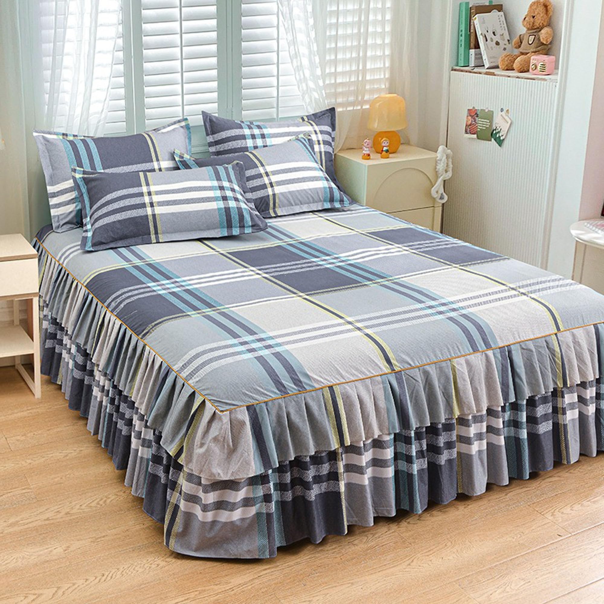 Faldón de Cama 3 Piezas, Juego de la Cama Blando Impreso, Falda de Cama con Volante, Sabana Bajera con Faldon Funda de Somier, Antideslizante, for Todas Las Estaciones