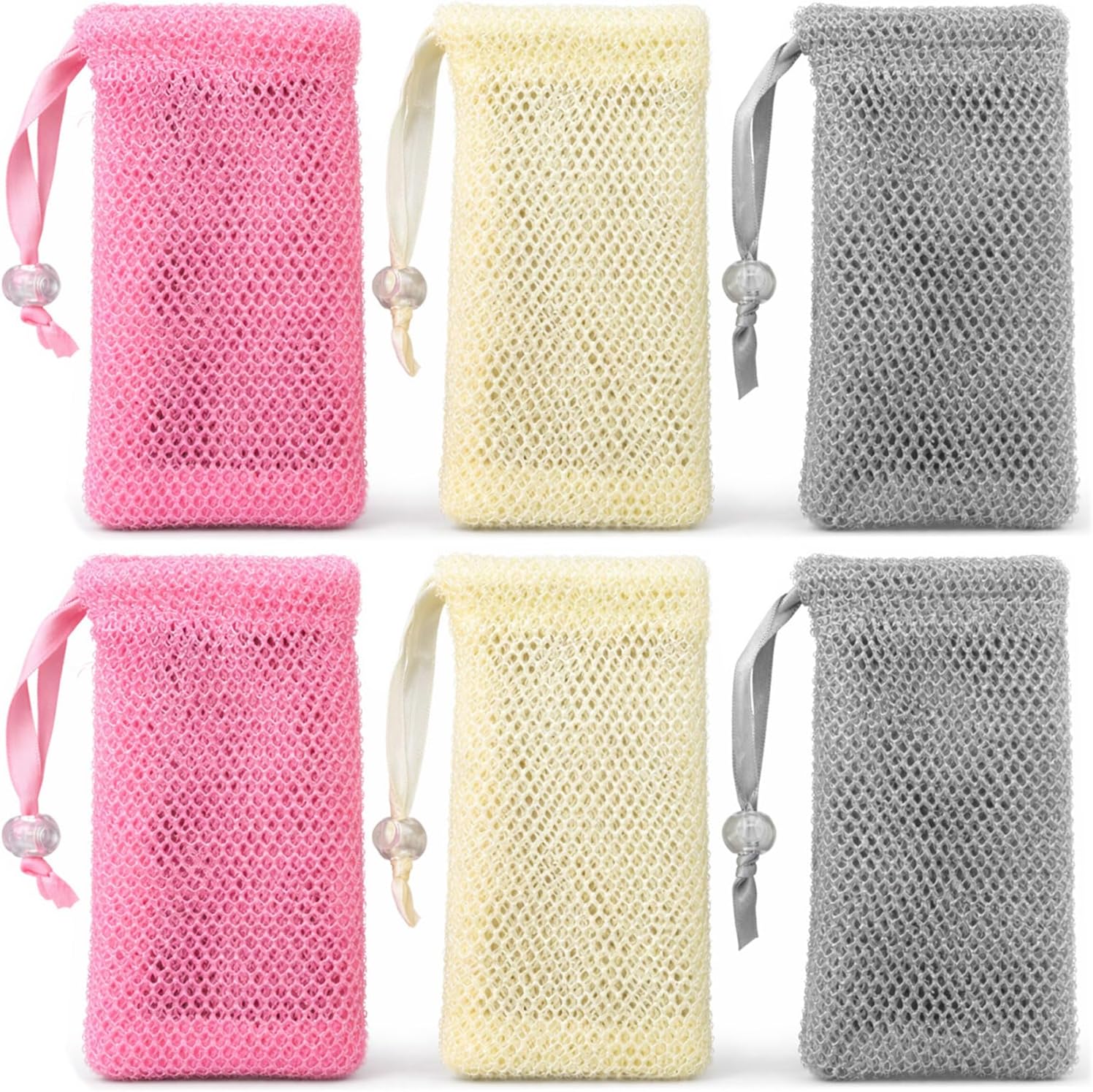 6 Pack Colorful Mesh Soap Saver Bags for Bar Soap, Hanging Soap Pouch with Drawstring Closure for Shower and Bath, Nylon Soap Holder (9 × 14 cm)