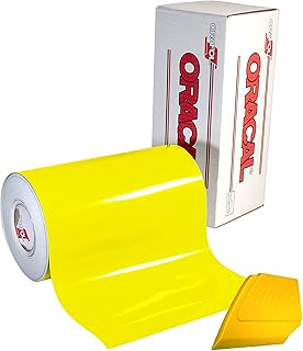 ORACAL 651 Multi-Colored Vinyl Solvent-Based Adhesive-Backed Calendared Wrap Decals w/Yellow Multi-Purpose Squeegee (12" x 5ft, Brimstone Yellow)