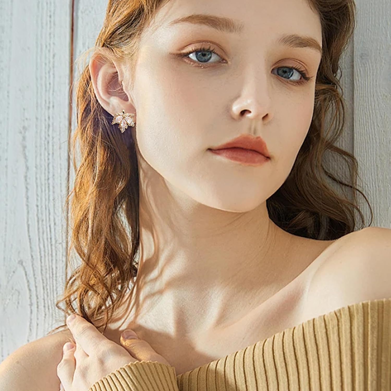 Chunky Gold Geometric Flower Stud Earrings for Women, Trendy Statement Brown Prom Rhinestone Jewelry Holoday Gift - Image 2