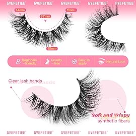 GVEFETIEE Cat Eye Lashes 8 Pairs Mink False Eyelashes Natural Look Soft Faux Mink Lashes Fluffy Wispy Lashes Handmade Lightweight Fox Eye D Curl Comfortable Clear Band Eyealshes