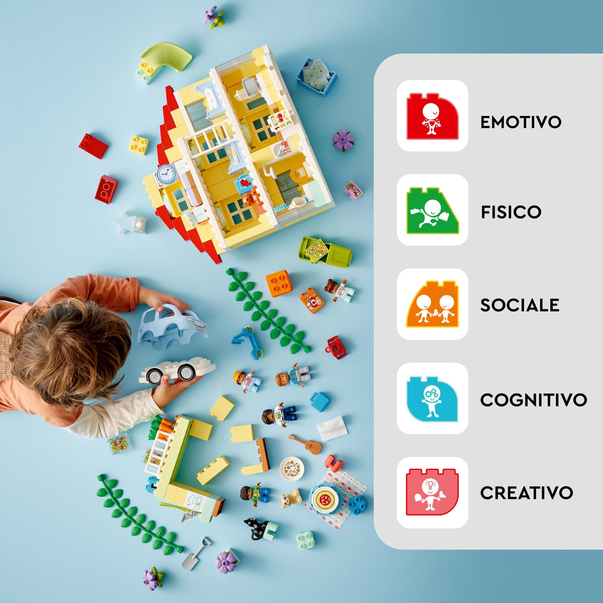 LEGO 10994 DUPLO Casetta 3 in 1, Casa delle Bambole in Mattoncini con Auto Push-and-Go, Giochi per Bambini e Bambine dai 3 Anni in su con 5 Figure, 2 Animali e Lampada Luminosa