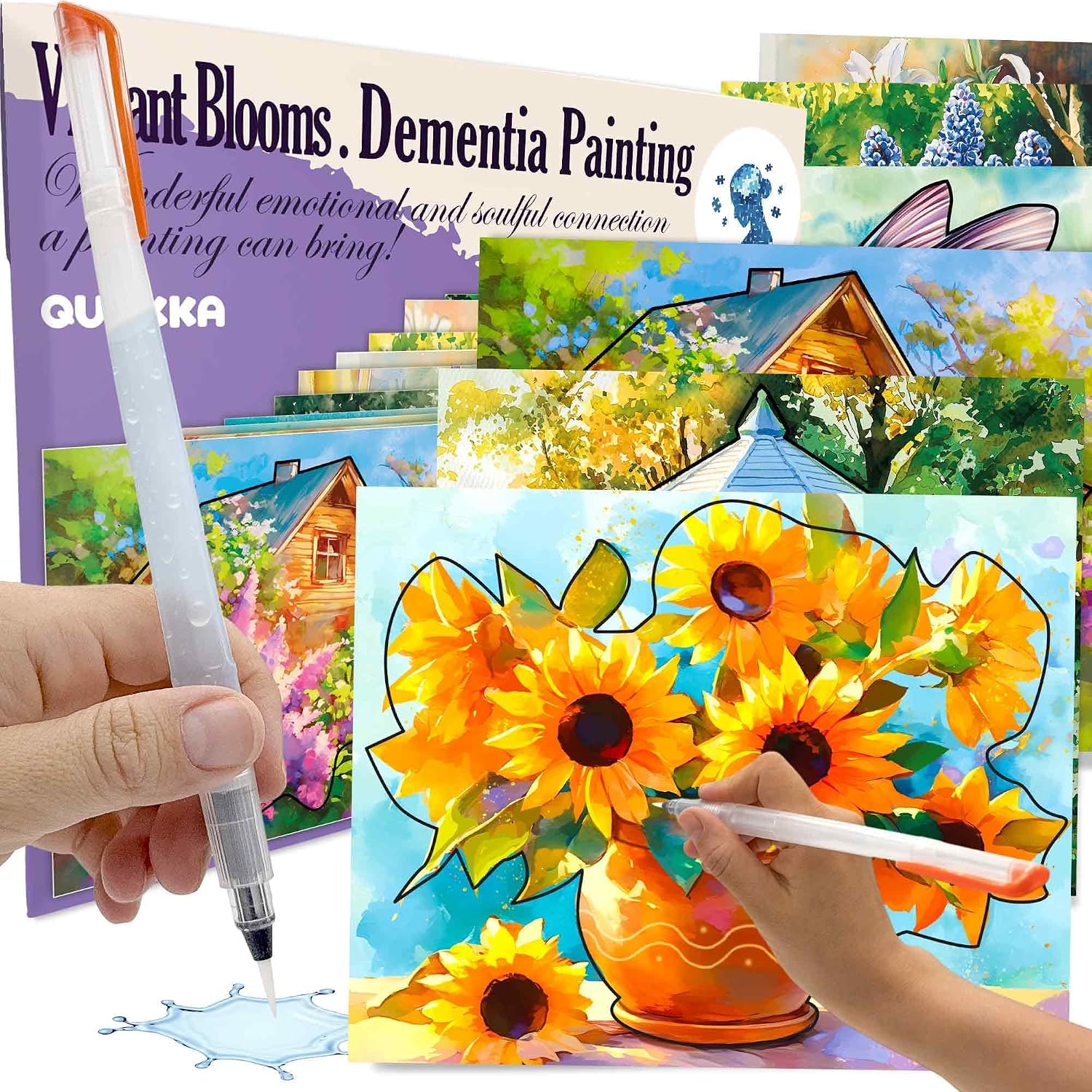 QUOKKA Reusable Water Painting Dementia Activities for Seniors – Alzheimer’s Products for Elderly – Water Doodle Set Vibrant Blooms – Activity Kits for Dementia Patients – Crafts Gift for Seniors