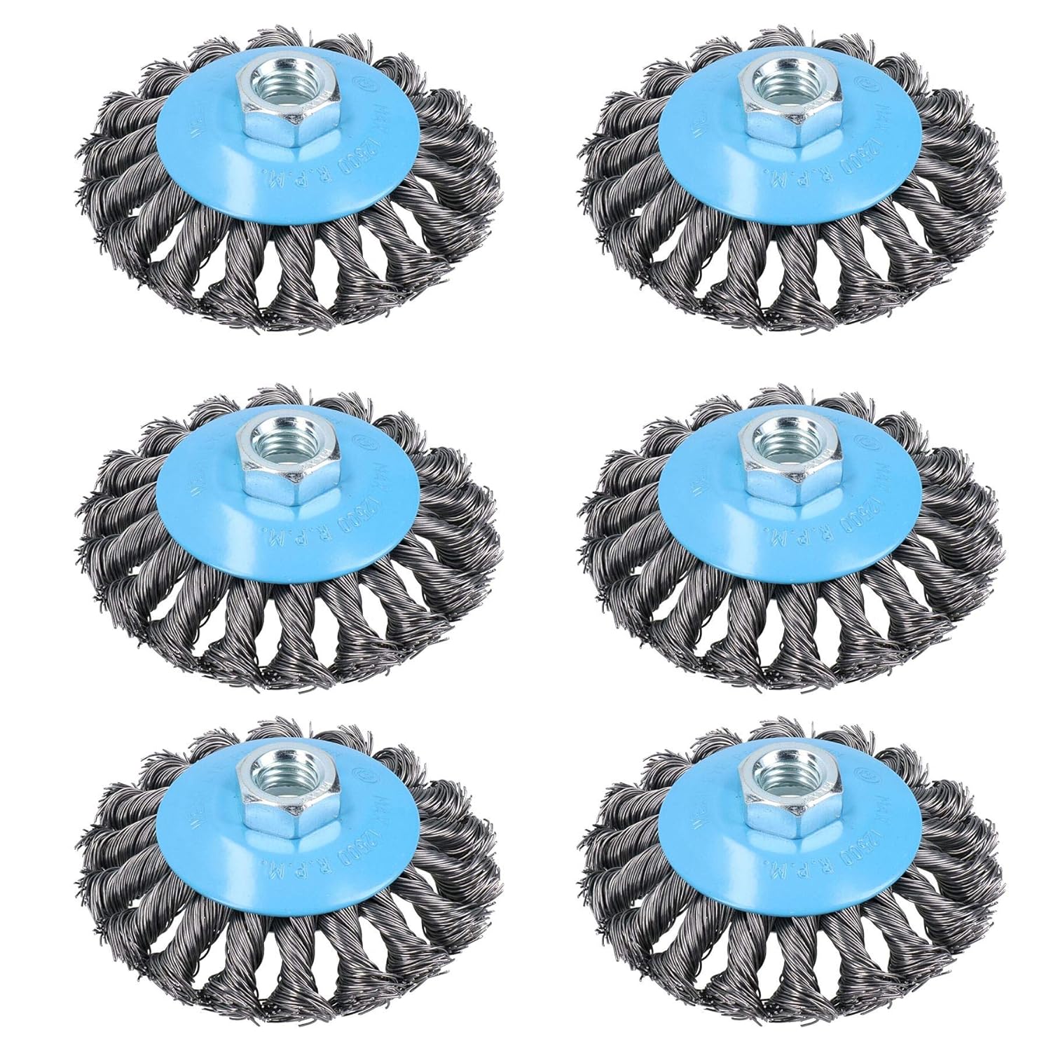 4" Twist Knot Bevel Wire Brush Rust Paint Removal for 4-1/2” Angle Grinders 6pc