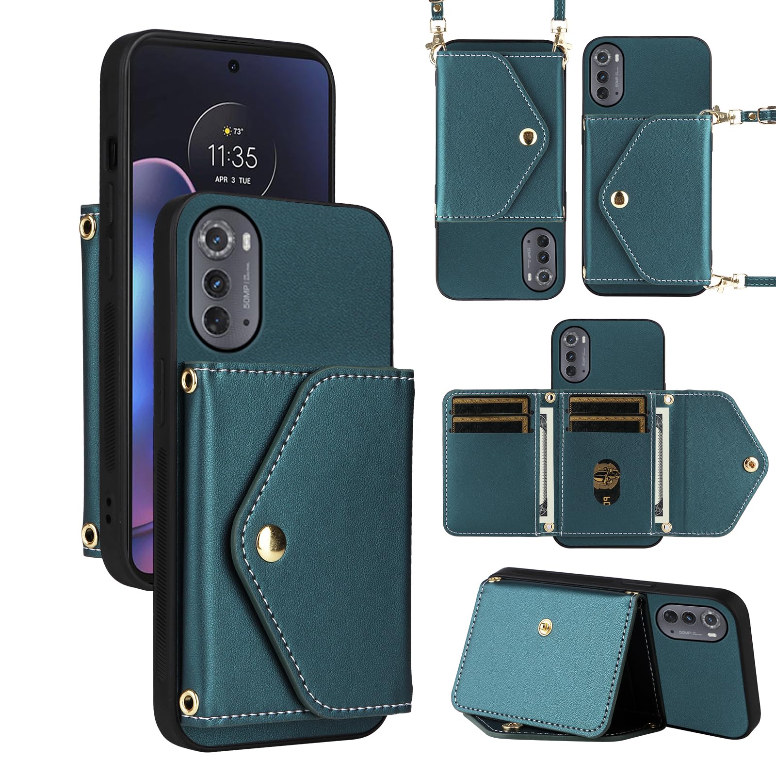Dswteny Wallet Case for Motorola Moto Edge 2022/MotoEdge 5G UW 2022 with Shoulder Strap Flip Purse, Credit Card Holder Stand Phone Cover for Gen 3