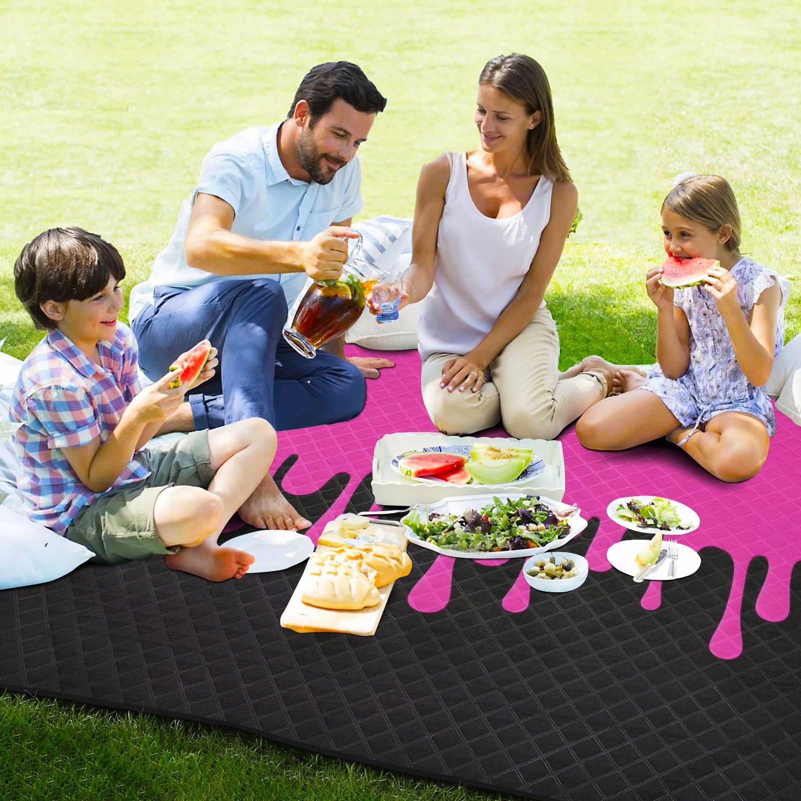 Moda Street Graffiti Pintura Rosa Negro Impermeable Picnic Accesorios XXL Picnic Playa Picnic Picnic para Adultos Concierto Manta para Picnic y Playa