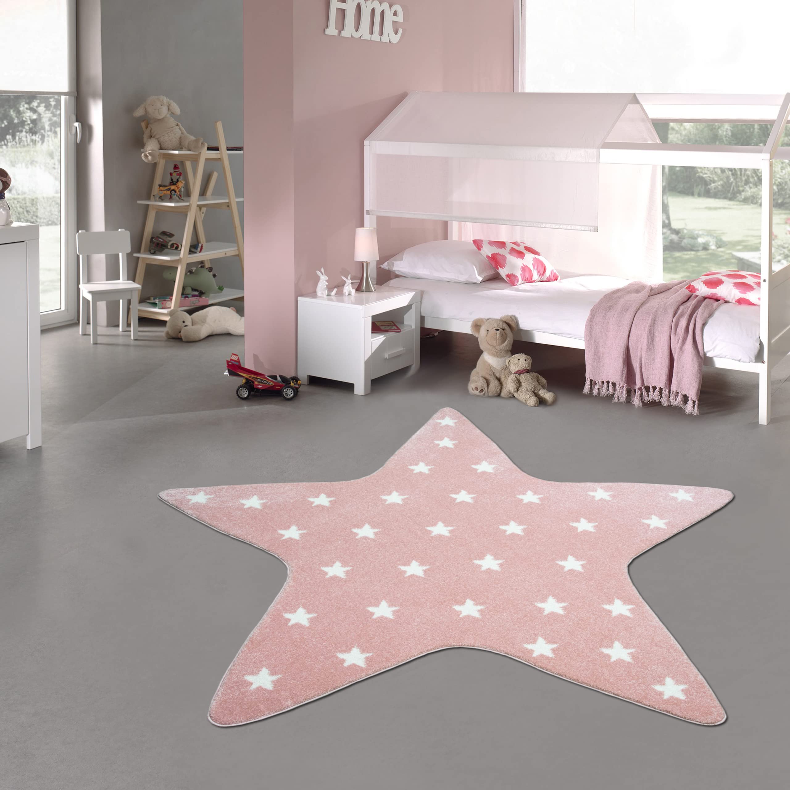 Teppich-Traum Alfombra de Juego Infantil Estrella en Rosa con Estampado de estrellitas Blancas, 120 cm rodondo