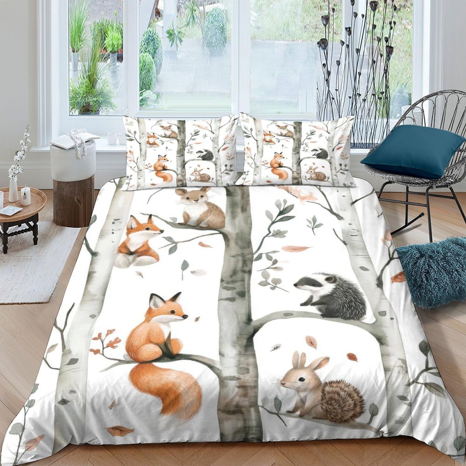 Ctjqhvkz Style-1 3D Printed Forest Animal Fitted Sheet Microfiber Soft Woodland Fox Hedgehog Bed Cover For Bedroom Guest Room Decor Single（135X200cm）