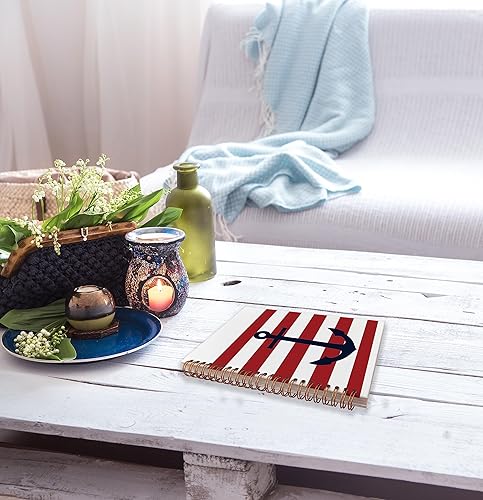 Miniatura 4 de Cuaderno náutico vintage con diseño de ancla para volante de barco, rayas rojas, cuaderno en espiral de 8.3 x 5.5 pulgadas, tapa dura, con rayas