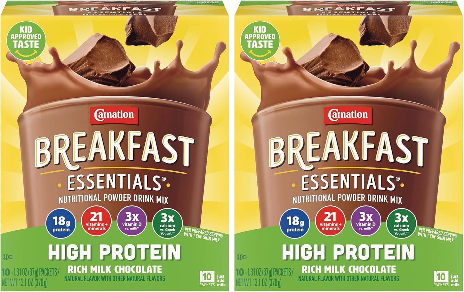 Carnation Breakfast Essentials High Protein Powder Drink Mix, Rich Milk Chocolate, 10 Packets, 6 Count