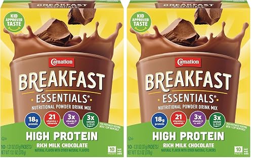 Carnation Breakfast Essentials High Protein Powder Drink Mix,Rich Milk Chocolate,10