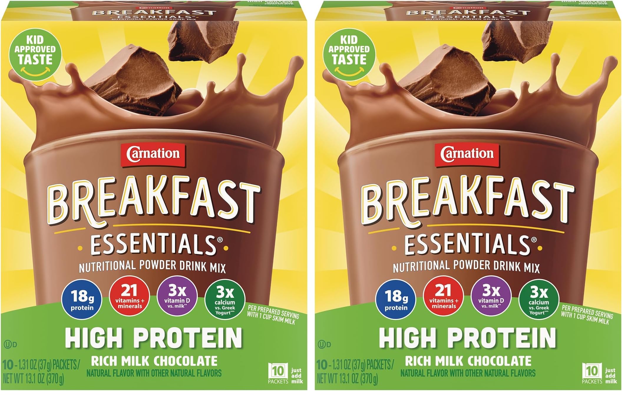 Carnation Breakfast Essentials High Protein Powder Drink Mix,Rich Milk Chocolate,10 Packets,(Pack of 12)
