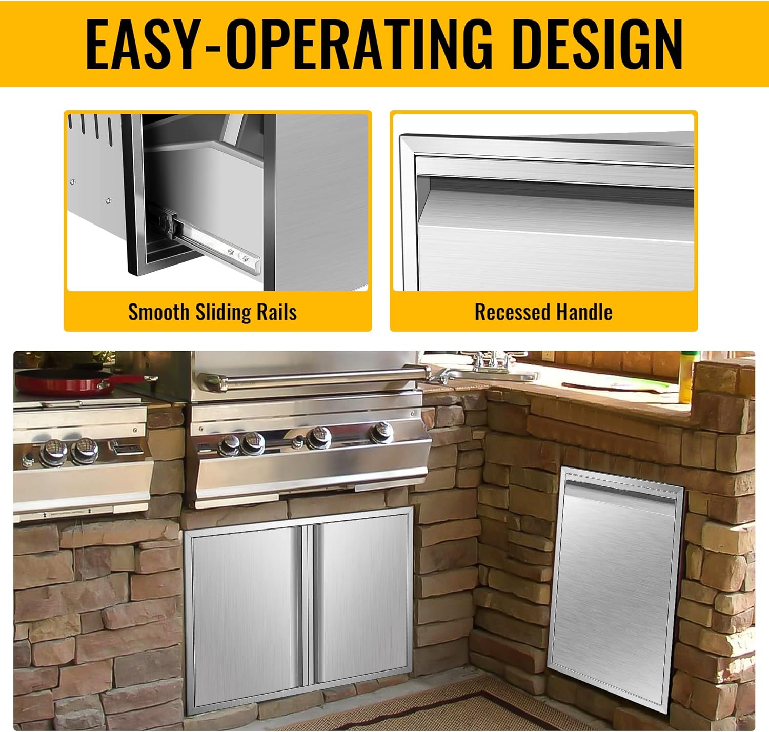 Outdoor Kitchen Trash Drawer, 304 Stainless Steel 10-Gallon Waste Bin Pull-Out Drawer, Rust-Resistant, Large Capacity, Easy to Clean, Perfect for BBQ Islands and Outdoor Cooking