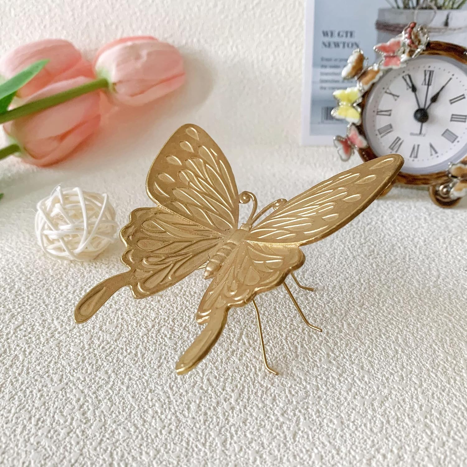 Gold Butterfly Figurine Home Decor, Solid Metal Butterfly Centerpiece Decoration, Mini Insect Ornament Animal Desk Figurines for Home Office Desktop image 4